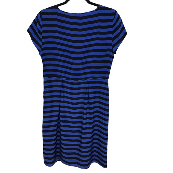 Garnet Hill Silk black and blue stripe Dress Sz8 - Picture 2 of 11